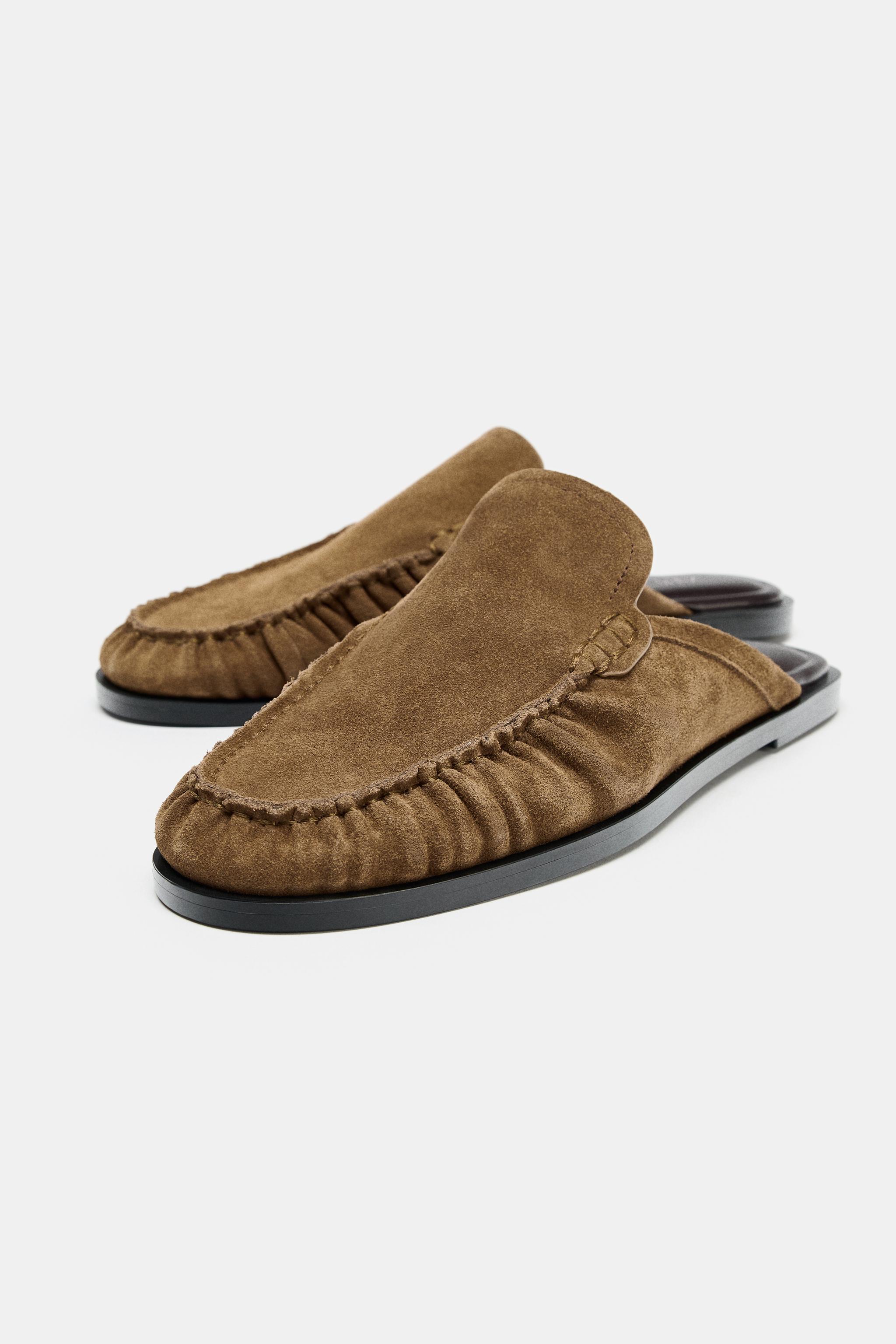 MOCASSINS EN CROÛTE DE CUIR OUVERTS À L'ARRIÈRE